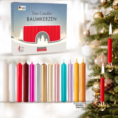 BRUBAKER 20er Pack Weihnachtsbaum Tannenbaum Kerzen Wachs 12 mm Ø Tropffrei