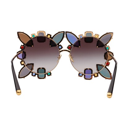 Lunettes De Soleil Dolce & Gabbana Oversize DG2207 Édition Limitée - Monture Or Cristaux, Verres Gris - Neuves Avec Étiquettes