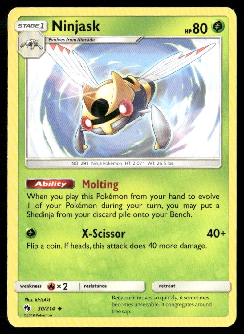 2018 Lost Thunder Set Pokemon Card 030  Ninjask LP