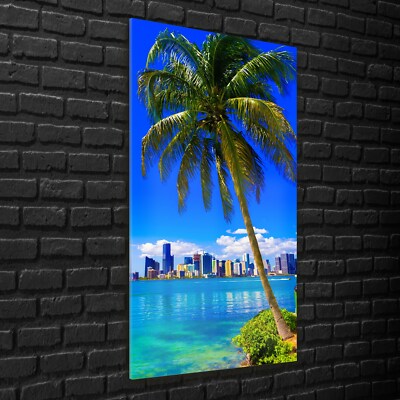 Wandbilder Glasbilder Wohnzimmer 70x140 Skyline Blick auf Miami Florida