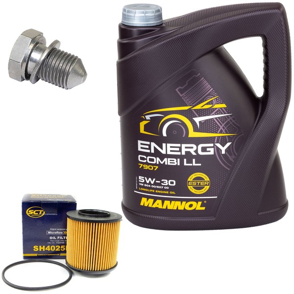 MotoröL Set 5W-30 5 Liter + ÖLfilter SH 4025 P + Schraube FüR Seat Leon Skoda VW-image