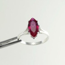 Ruby Ring Sterling Silver 925 / Marquise-Shaped / Lab-Created