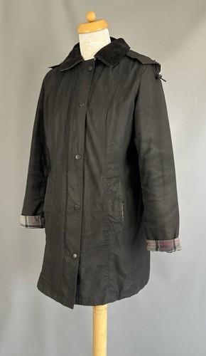Barbour Belsay nero imbottito con cappuccio parka cera cotone cappotto giacca taglia UK 10 - Foto 8 di 14