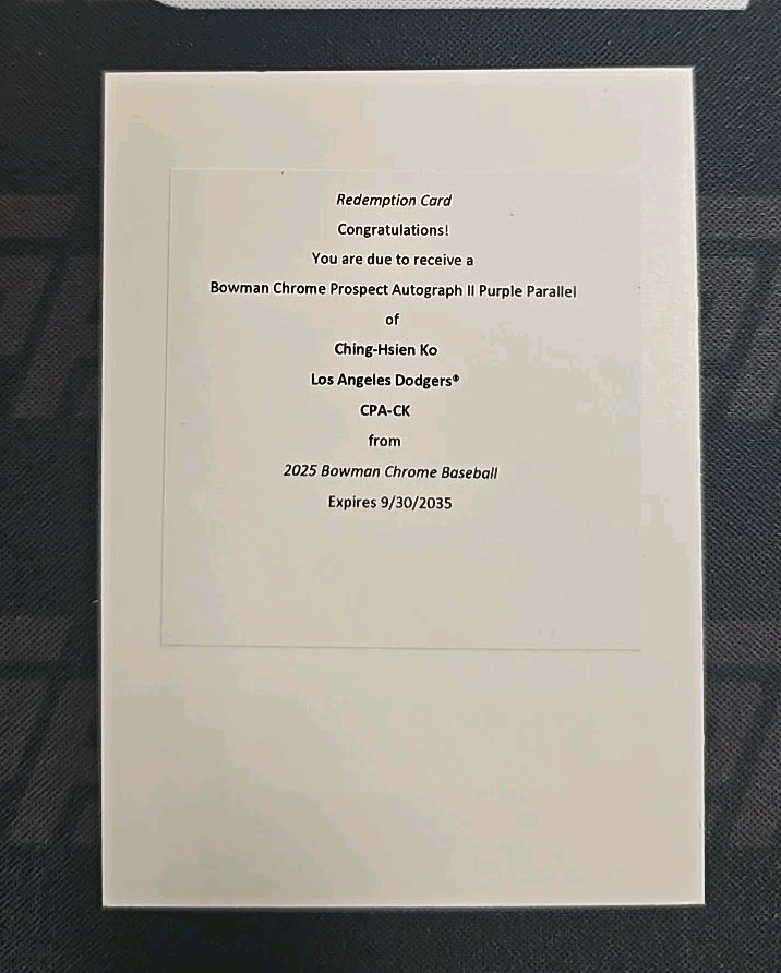 2025 Bowman Chrome Purple Refractor Ching-Hsien Ko 1st ROOKIE AUTO /250 EXCH