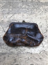 Vintage Brown Leather Kiss Lock Coin Purse Small Clasp Change Pouch