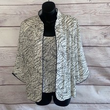 Alex Evenings Womens Large 2 Piece Glitter Tank  Jacket Set Elegant White B3