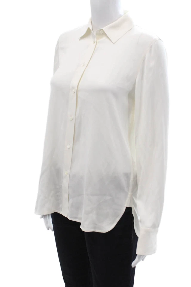 Blusa Vince para mujer con cuello manga larga mezcla de seda lisa con botones talla S Foto 2 de 4