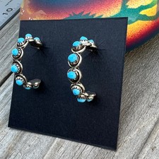 Turquoise dot snake eye 1" hoop earrings sterling silver Florenda Lonasee handm