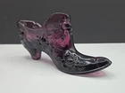 VTG Fenton Art Glass Amethyst Slipper Cabbage Rose Pattern DecorativeCollectible