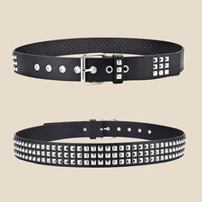 Studded Punk Rock Rivet Belt for Men Women Pyramid Metal Design with Silver Belt