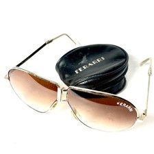 Vintage 1980's FERRARI Folding Sunglasses - Amber Lenses - Metal Frames w/ Case