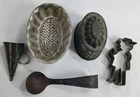 Primitive Country Kitchen Lot Tin Food Mold Cookie Cutter Cream Top Spoon