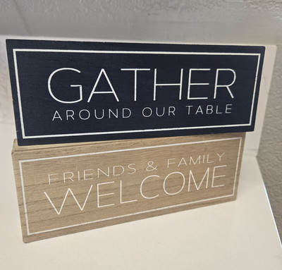 Hobby Lobby 2pc MDF Freestanding Farmhouse Signs Gather Around Our Table