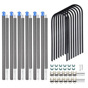 Yescom 6 Pcs Trampoline Enclosure Pole w/ Caps & 8 Pcs 11" U Shape Ground Anchor