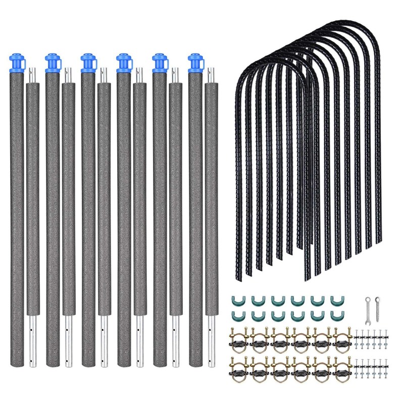 Yescom 6 Pcs Trampoline Enclosure Pole w/ Caps & 8 Pcs 11" U Shape Ground Anchor