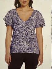 Rafaella Ladies' V-Neck Slub Jersey  Cotton Modal Blend Knit Top Amparo Blue M