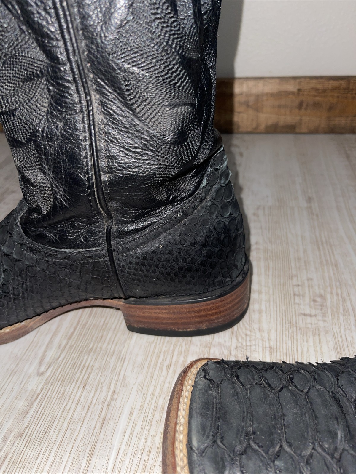 MEN S COWBOY BLACK PYTHON PRINT SQUARE TOE PULL O… - image 5