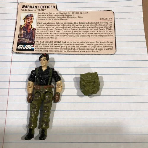 1985 GI JOE Warrant Officer 'Flint' w/backpack NO Shotgun & Card