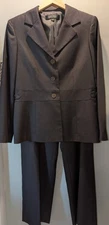 Kasper Womens Dark Gray Single-Breasted 2-Piece Pant Suit Set Size 12