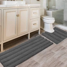 H.VERSAILTEX 2PC Bath Rug Set: Contour Rug & Toilet Mat - Non-Slip, Absorbent