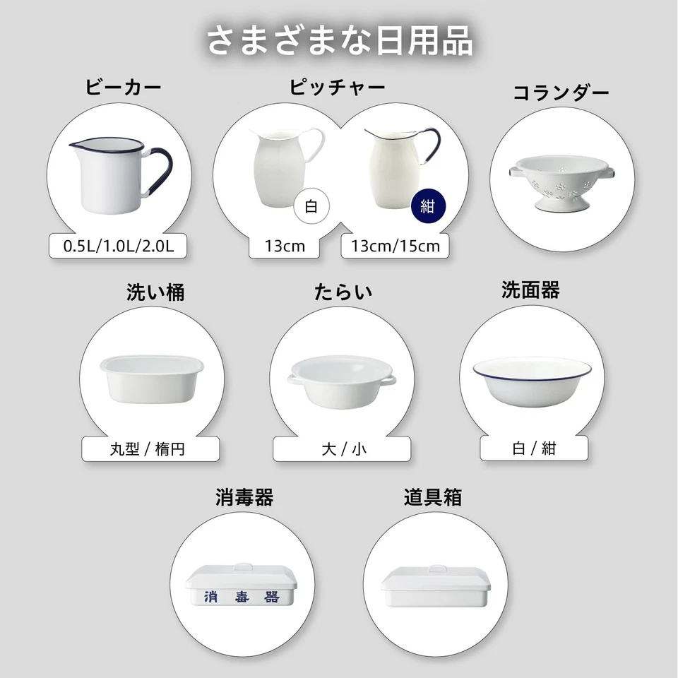 Noda Horo Enamel Washbasin Enamel 4.0L All White White Border Navy - Image 3 of 4