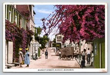 1936 Nassau Bahamas Market Street Vintage Postcard Sands Studio Bougainvillea