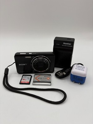 Sony Cyber-Shot DSC-W650 16.1MP Digital Camera Black w/5x Zoom Bundle Tested
