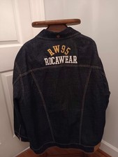 Rocawear 95 Jean Jacket Mens 2XL Blue Denim Embroidered Button Up Streetwear