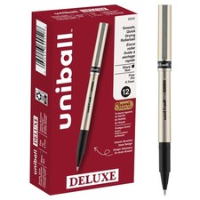 Uni-ball Deluxe Rollerball Pens, Fine Point 0.7mm , Black, 12 Count