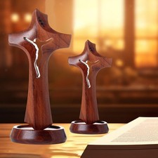 Estatua de cruz de madera estatuilla de cruz de pie arte decorativo artesanías adorno para