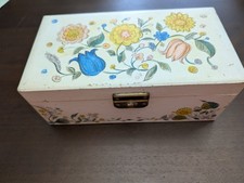 Vintage Ballerina Musical Jewelry Box Japan Plays Fascination White Floral 8.5"