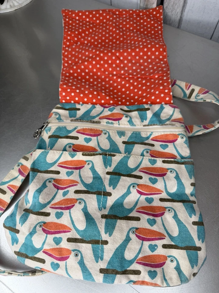 Bolso Bandolera Bungalow 360 Azul Naranja Tucán Pájaro Lona Algodón Foto 4 de 4