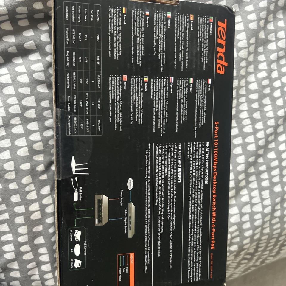 Tenda TEF1105P-4-63W 4-Port 100Mbps PoE CCTV Switch 250m Extended Transmission - Image 3 of 3