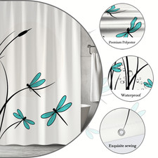 Dragonfly Shower Curtain - Modern Floral Design in Teal and Black