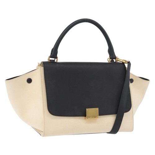 CELINE Trapeze Hand Bag Canvas Leather 2way Gold Beige Auth BA12121A