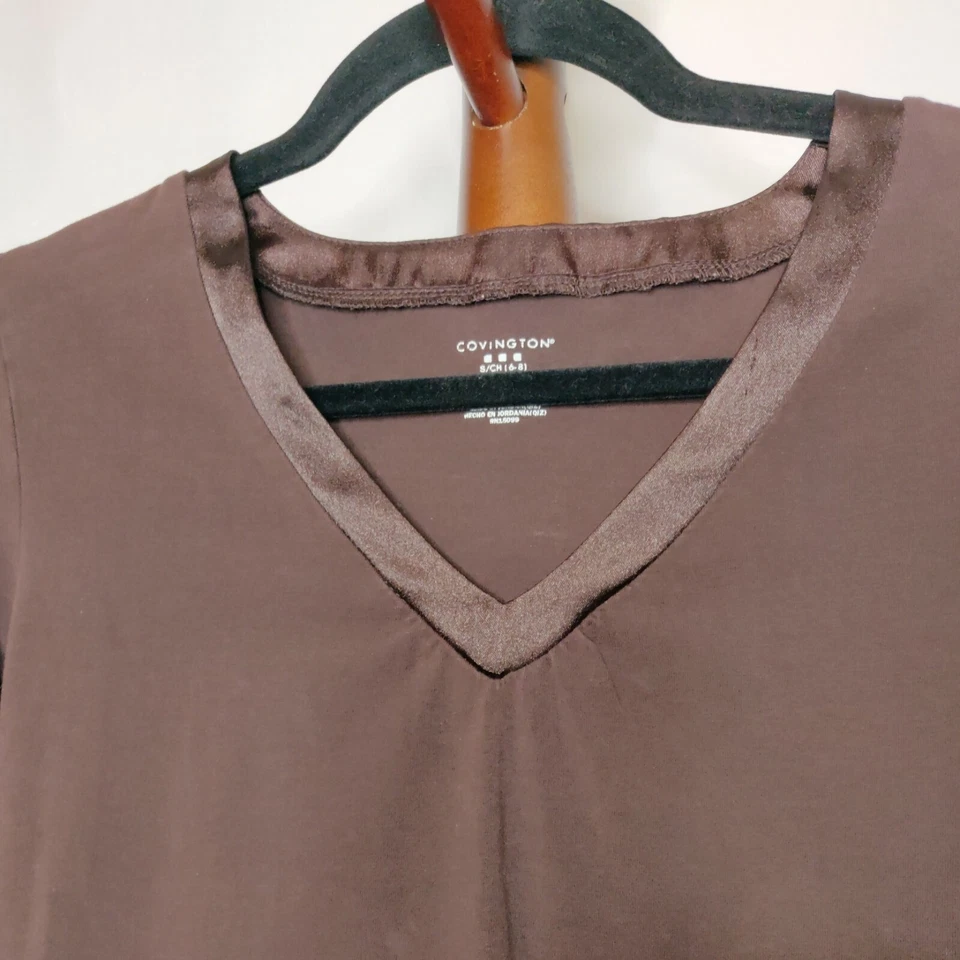 Covington Mujer Talla S Camiseta Color Marrón Cuello en V Mangas 3/4 Foto 3 de 4