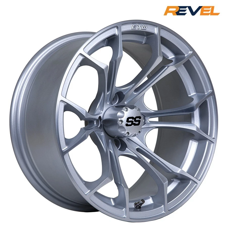 Set of 4, GTW Spyder 14" Matte Silver & Machined Golf Cart Wheels, 14x7, ET -.25 Foto 3 de 4