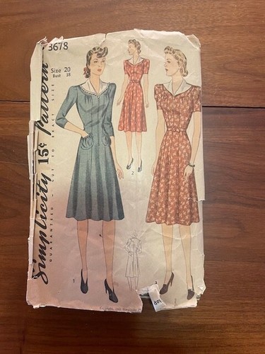 Vintage 1941 Simpicity Pattern #3678 Misses' Dress