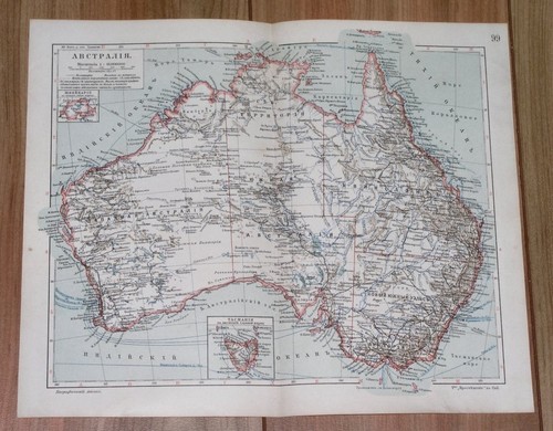 1905 RARE ANTIQUE RUSSIAN MAP OF AUSTRALIA MELBOURNE SYDNEY BRISBANE ADELAIDE