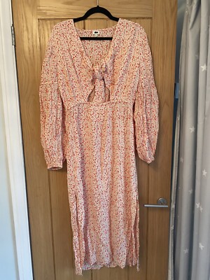 RIVER ISLAND floral shirred tie front midi dress red and white bnwot size  12 UK