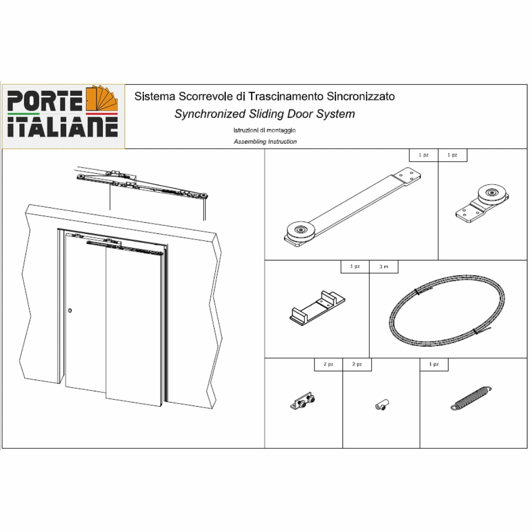 Binario per porta scorrevole Set di binari e ferramenta per porta tascabile, guida per scatola con gancio a 8 ruote nascosta per porte 'armadio con nucleo cavo del ripostiglio del bagno, scorrimento f