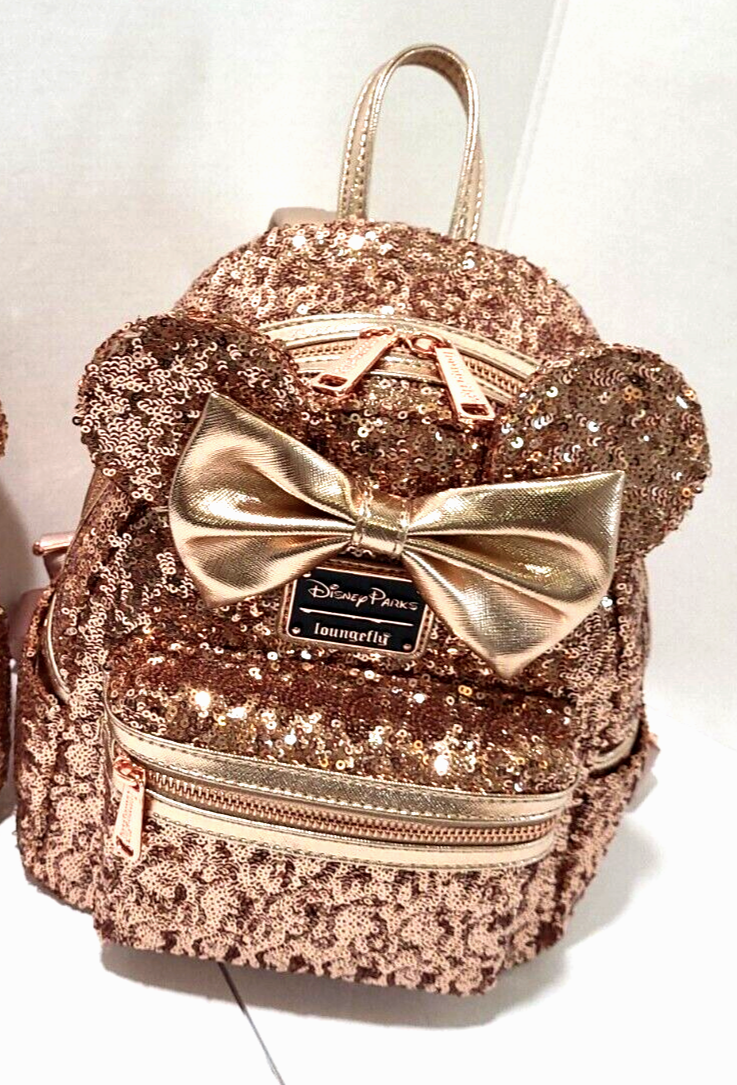 NEW Disney Parks Loungefly Rose Gold Sequin Minnie Mouse Ears