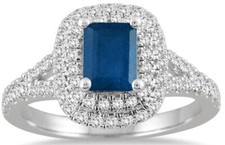 1.45CT DIAMOND  AAA SAPPHIRE 14K WHITE GOLD CLASSIC DOUBLE HALO ENGAGEMENT RING