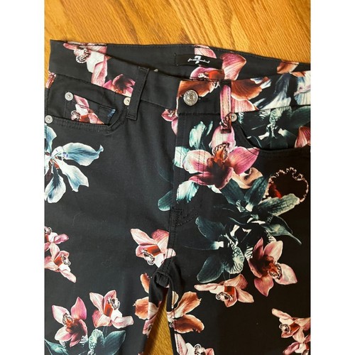 7 for all Mankind Elegant Black Tropical Floral Print Skinny jeans size 25 $199 - Picture 2 of 5