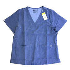 NWT FIGS Casma Three-Pocket Scrub Top Women XL Heather Denim Gray PO 1327