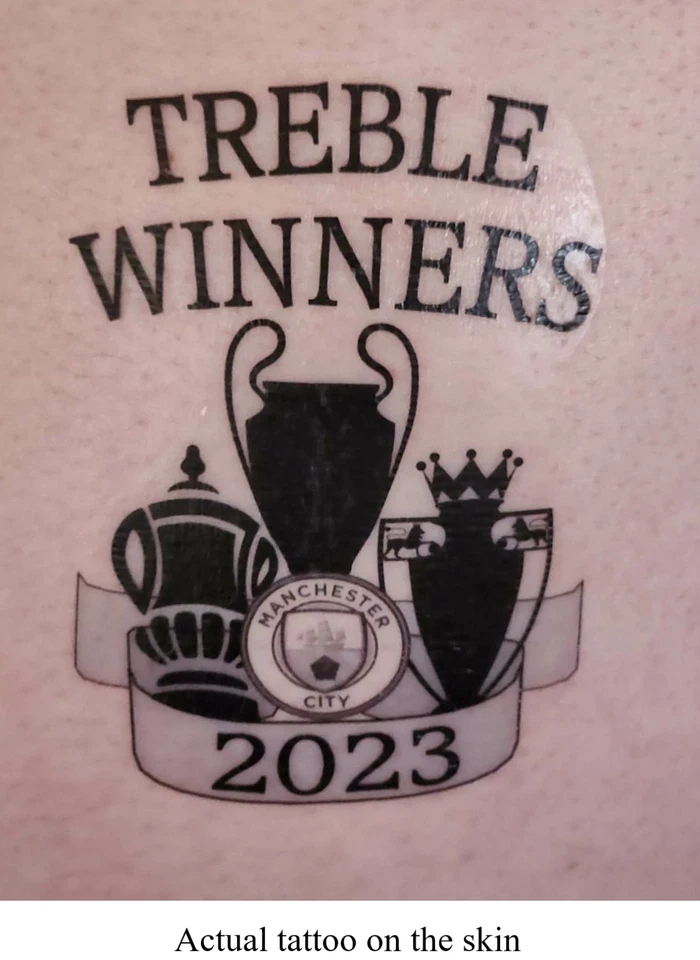 Man City Treble Winners One Off Temporary Tattoo Freepost