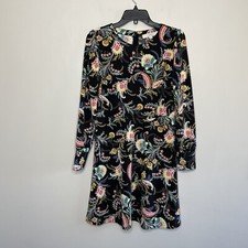 LOFT Dress Women 4 Black Floral A-Line Long Sleeve Stretch Knit Paisley