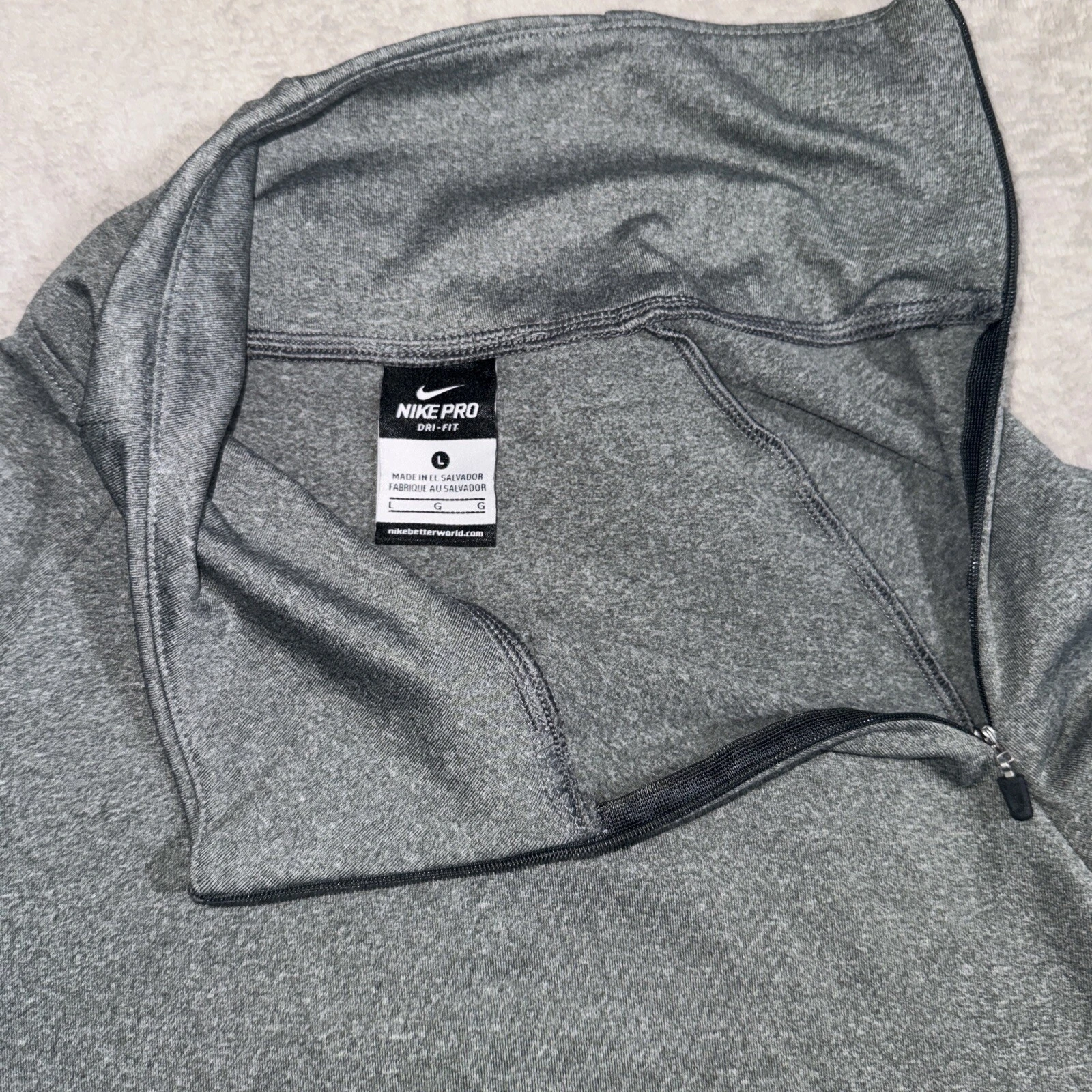 Nike Pro Dri Fit Mock Neck Pullover Running Thermal Base Layer Jacket L Gray