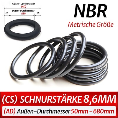O-Ring Außen-Ø 50-680 mm Schnurstärke 8,6 mm NBR 70 Dichtungsring Gummiring Nut