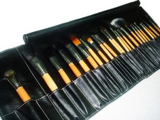 24 pcs Black Cosmetic Makeup Wooden Brush Professional Pouch Bag Case NEW